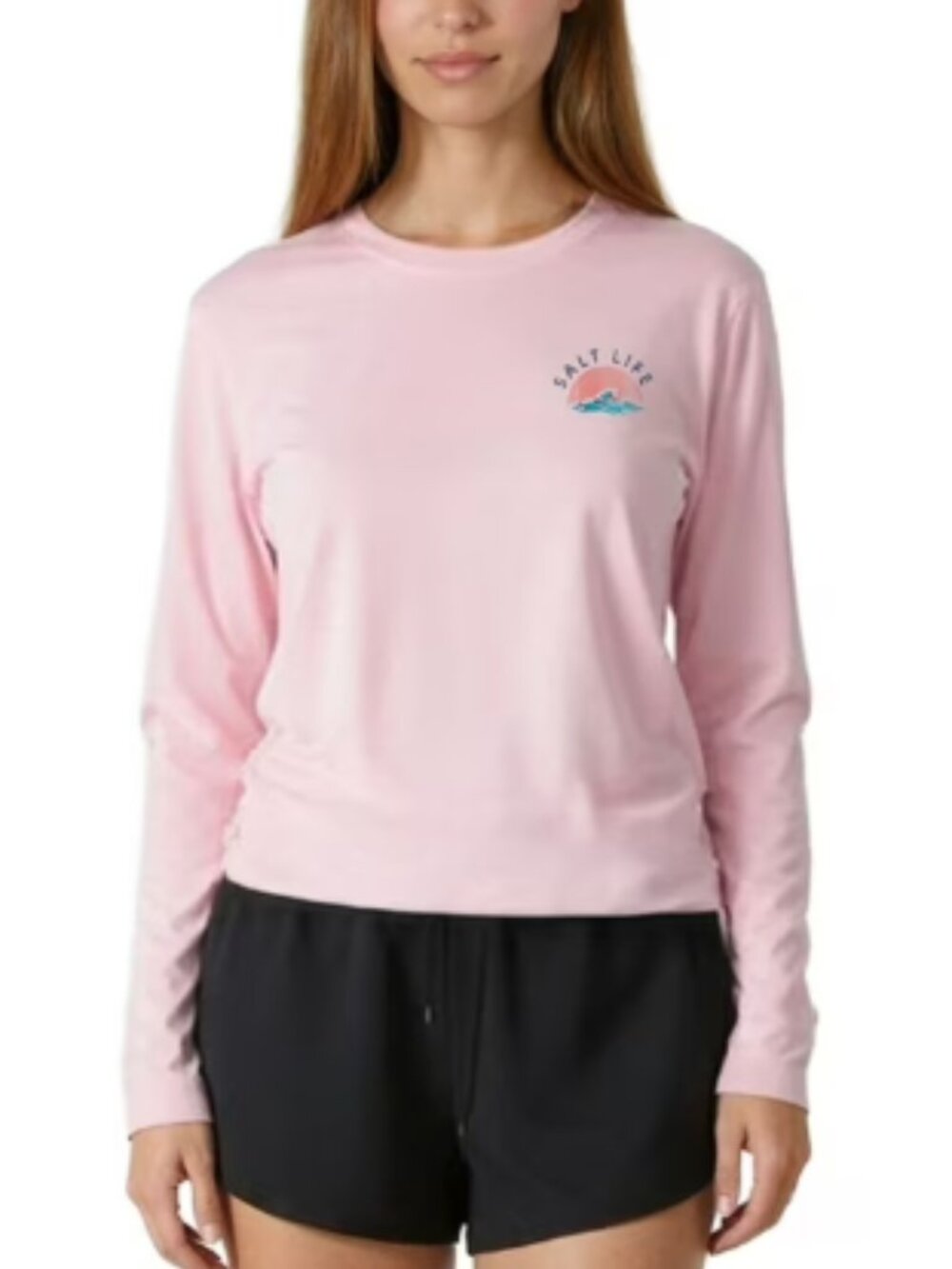 Salt Life Women's Long Sleeve Tee in Light Pink with Small Ocean Logo